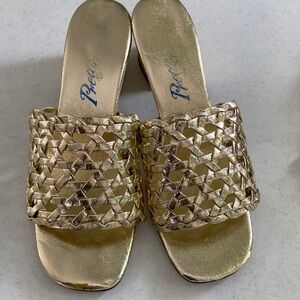 VTG 70s Gold Woven Slide Sandals